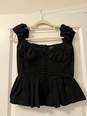 Bardot Larna Black Button-Front Peplum Top with Ruffle Straps